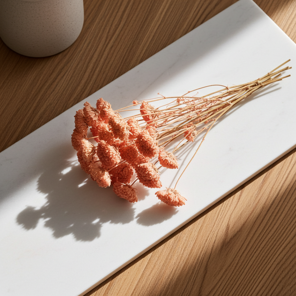 Sušený řebříček Achillea v růžové barvě, detailní pohled